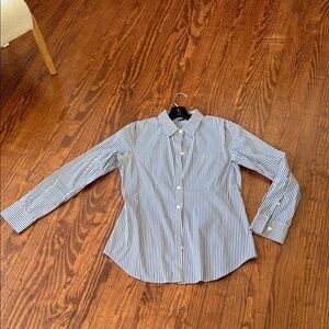 Theory Men's Navy and White Striped Dress Shirt